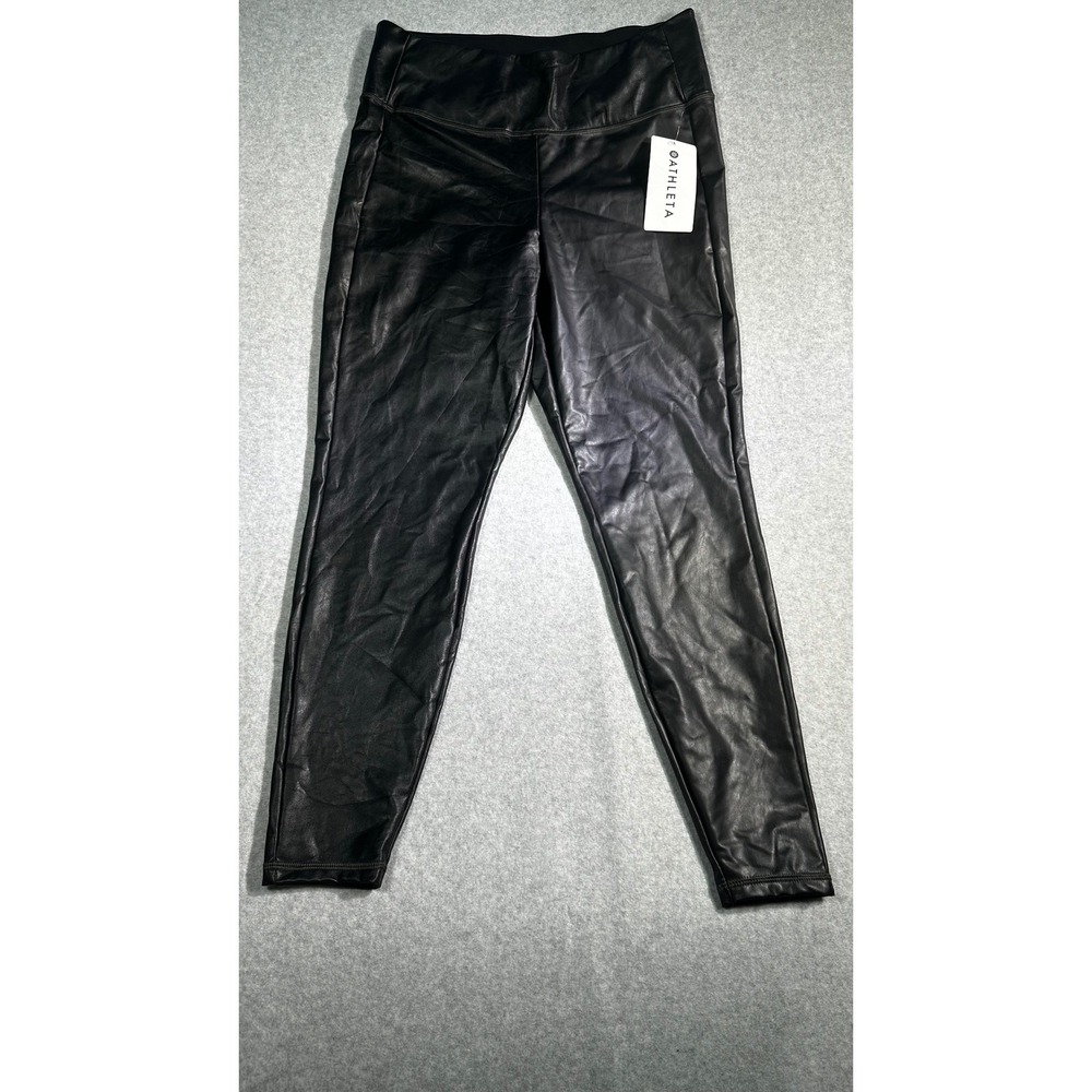 Athleta All Over Gleam Tight Black Faux Leather High Rise Leggings Large 356179